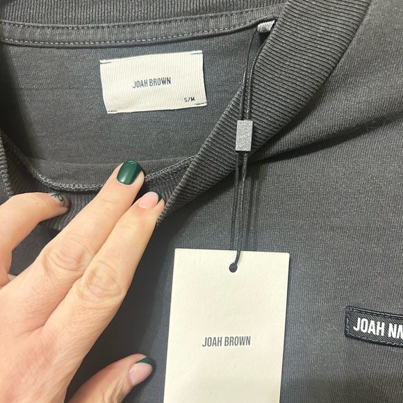 Joah Brown Long Sleeve Tee S/M NWT Washed Charcoal Gray Cotton - Picture 3 of 5